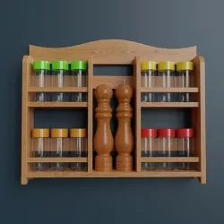 Wooden shelf for spice containers 3D model