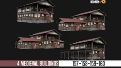 4 Medieval House Building Pack 4K Textures GameReady 157 to 160 Low-poly 3D model