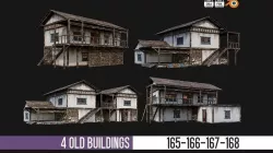 4 Old House Building Pack 4K Textures GameReady 165 to 168 Low-poly 3D model
