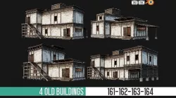 4 Old House Buildings Pack 4K Textures GameReady 161 to 164 Low-poly 3D model