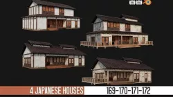 4 Old Japanese Building Packs 4K Textures GameReady 169 to 172 Low-poly 3D model