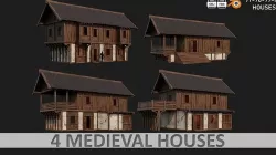 4 Old Medieval Houses Building Pack 4K Tex GameReady 97 to 100 Low-poly 3D model
