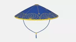 Asian Hat 10 Blue Gold - Character Design Fashion Low-poly 3D model