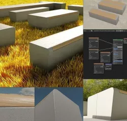 Bench 9 Larch With Concrete Foundation Low-poly 3D model