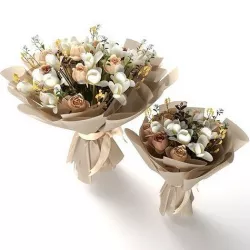 bouquet of the white brown yellow flowers 3D model