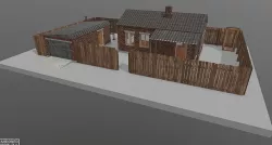 Brick House with Garage Low-poly 3D model