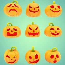 Carved pumpkin heads low poly 3d models set 1 Low-poly 3D model
