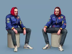 Cheeky Guy in a Blue Bomber Jacket Sitting 3D model