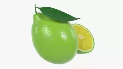 Fresh lemon with slice and leaf green 3D model