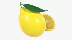 Fresh lemon with slice and leaf yellow 3D model