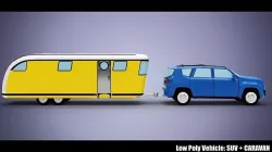 Low Poly Vehicle -  SUV plus Caravan Low-poly 3D model