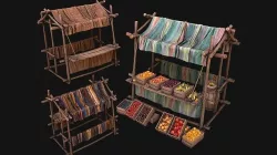 Medieval Market Fruit Stalls Tent Pack Low-poly 3D model