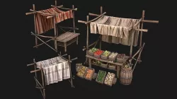 Medieval Market Vegetable Stalls Tent Pack Low-poly 3D model
