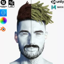 Realistic Hair Male Beard brows mustache p8 card  Low-poly 3D model
