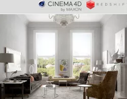Redshift - C4D Scene files - Living Room Interior 3D model 3D model