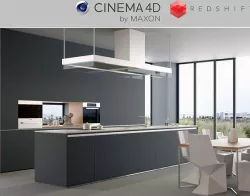 Redshift - C4D Scene files - Modern Kitchen Scene 3D model 3D model