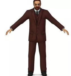 Retro Older Man Doctor in Brown Suit Low-poly 3D model