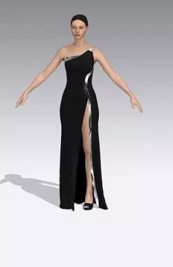 S CURVE DRESS BLACK  COLOR FABRIC AND METALIC 3D model