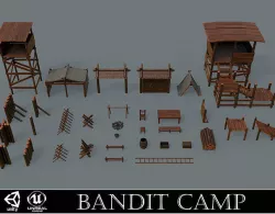 Set of 33 Medieval Bandit Camping Assets Low-poly 3D model