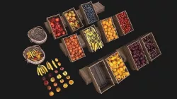 Set of Boxes of Fruits Crate Medieval Low-poly 3D model