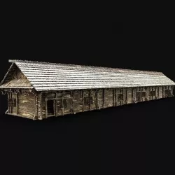 SLAVIC LONG HOUSE HUT FARM SHED BARN COTTAGE MEDIEVAL WOODEN AAA Low-poly 3D model