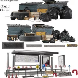 Street kitbash Low-poly 3D model