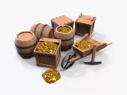 Stylized gold crates and cart Low-poly 3D model
