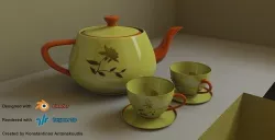 Teapot with Cups Low-poly 3D model