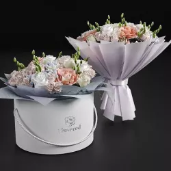 Two Bouquet of the flowers in white orange pink and blue colors 3D model