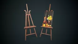 Vintage easel and canvas Low-poly 3D model