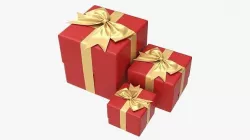 Wrapped gift boxes with bow red gold 3D model
