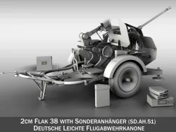 2cm Flak 38 with SD AH 51 - Trailer  3D model