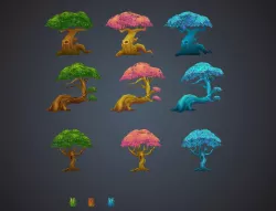 3D hand-painted low-poly plants trees pack Low-poly  3D model