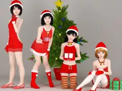  4 Christmas girls pose 02 3D model