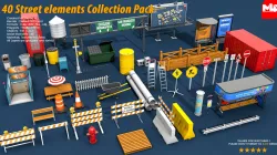 40 Street Elements Collection Pack 3D model