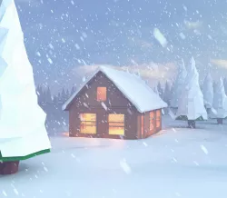 Low poly scene snowy house on the lake Low-poly  3D model