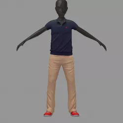 subdivision 3d model casual grey polo khaki pants red sneakers 3D model