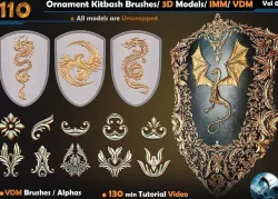 110 Ornament Kitbash Brushes- 3D Models- IMM- VDM Vol 04 3D model