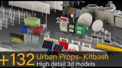 132 Urban Props- Kitbash- High detail 3d models Low-poly 3D model