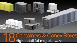 18 Containers and Conex boxes- Vol 02- High detail 3d models Low-poly 3D model