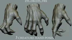 3 Creature hand poses 3D model