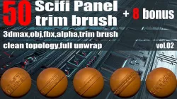 50 Scifi Panel Trim Brush   8 Bonus   3D Models    Alpha vol02 3D model