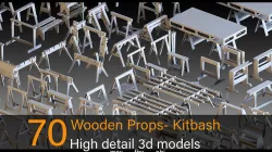 70 Wooden Props- Kitbash- High detail 3d models Low-poly 3D model