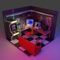 80s hackers room Low-poly 3D model