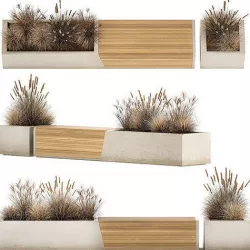 Bench With Flowerpot And Bushes For Outdoor Decor 1142 3D model