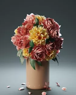 Bouquet of flowers peonies in a vase 3D model
