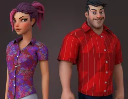 Boy and Girl Cartoon Rig  Low-poly 3D model