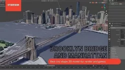 Brooklyn bridge And Manhattan USA With texture  Low-poly 3D model