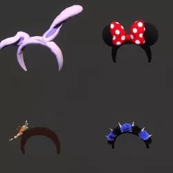 Cartoon low poly headwear hairpin bow hat  headphone crown model 3D model