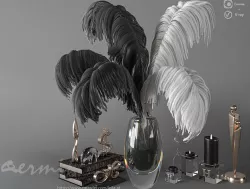 feathers black and white decorative set 3D model